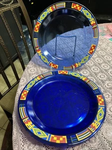 KENTE Cobalt Blue Glass Dinner Plates LOT 4 Arcoroc France African Heritage 10" - Picture 1 of 4