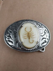 Vintage Real Scorpion Belt Buckle Incased In Resin Cowboy Belt Buckle - Picture 1 of 7
