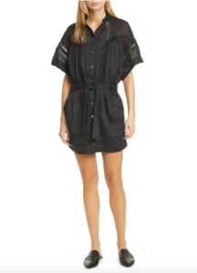 $395 FRAME SHORT SLEEVE PEASANT BOHEMIAN STYLE SHIRT SHORT DRESS BLACK XS - Picture 1 of 12