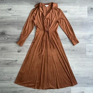 Calvin Klein Wildlederimitat Midikleid Gr. 2 braun feminin elegant Herbst Urlaub - Bild 1 von 12