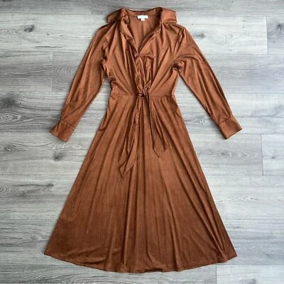 Calvin Klein Faux Suede Midi Dress Size 2 Brown Feminine Elegant Fall Holiday - Image 1 of 4