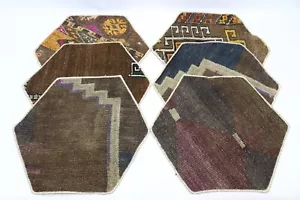 6 pieces turkish table mat, natural wool carpet place mat, 16x16 tableware No 19 - Picture 1 of 5