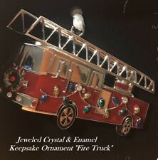 3.5" Jeweled Crystals Keepsake Fire Engine Truck  Christmas  Ornament  