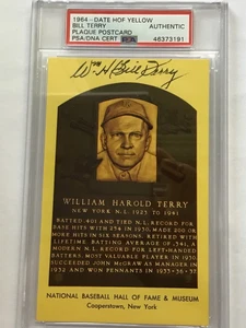BILL TERRY 1964- Date HOF Yellow PSA/DNA Certified Authentic Plaque Auto - Picture 1 of 4