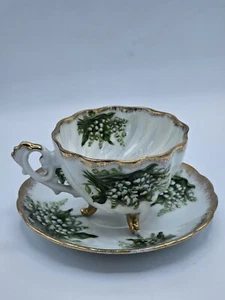 Taza de té y platillo Napco China vintage de los años 50 con lirio del valle - Imagen 1 de 7