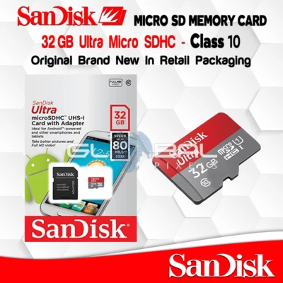 Sandisk Micro SD Card 32GB Ultra With Adapter Fast Flash Memory Phone Camera OEM - Image 1 of 2