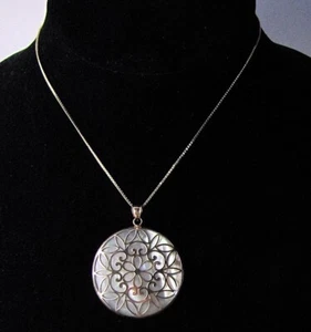 Collar Colgante Oro Vermeil Plata Esterlina Redondo MOP 18" Caja Cadena - Imagen 1 de 6