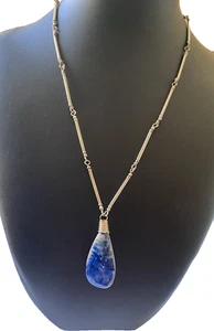Collar Colgante Vintage Años 70 Piedras Preciosas Sodalita Azul Tono Plata - Imagen 1 de 22