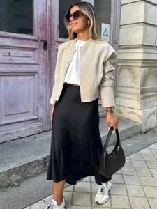 High Waist Elegant Satin Skirts Women Elegant Long Skirt Casual Office A-line - Picture 1 of 28