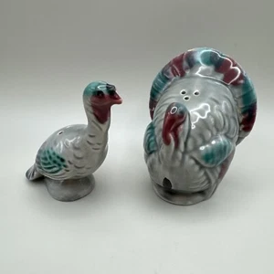 Salero y pimentero de pavo vintage años 60 Tom Hen pareja Acción de Gracias otoño gris - Imagen 1 de 6