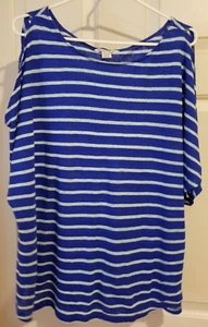 ❤❤ TOMMY BAHAMA schulterfreies Leinenhemd blau gestreift Kurzarm Gr. XL - Bild 1 von 9