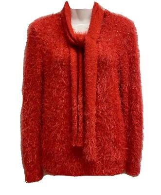 Jk J. Khaki Girls Red Sequin Fluffy Sweater w/ Scarf Size Large - Image 1 of 4