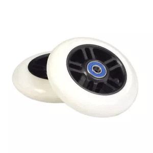 98 mm Kick Scooter Wheels with Bearings White Wheel with Black Hub (Set of 2) - Picture 1 of 1