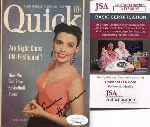 Lena Horne Jazz Singer Stormy Weather Signed Autograph 1951 Quick Magazine JSA Cover