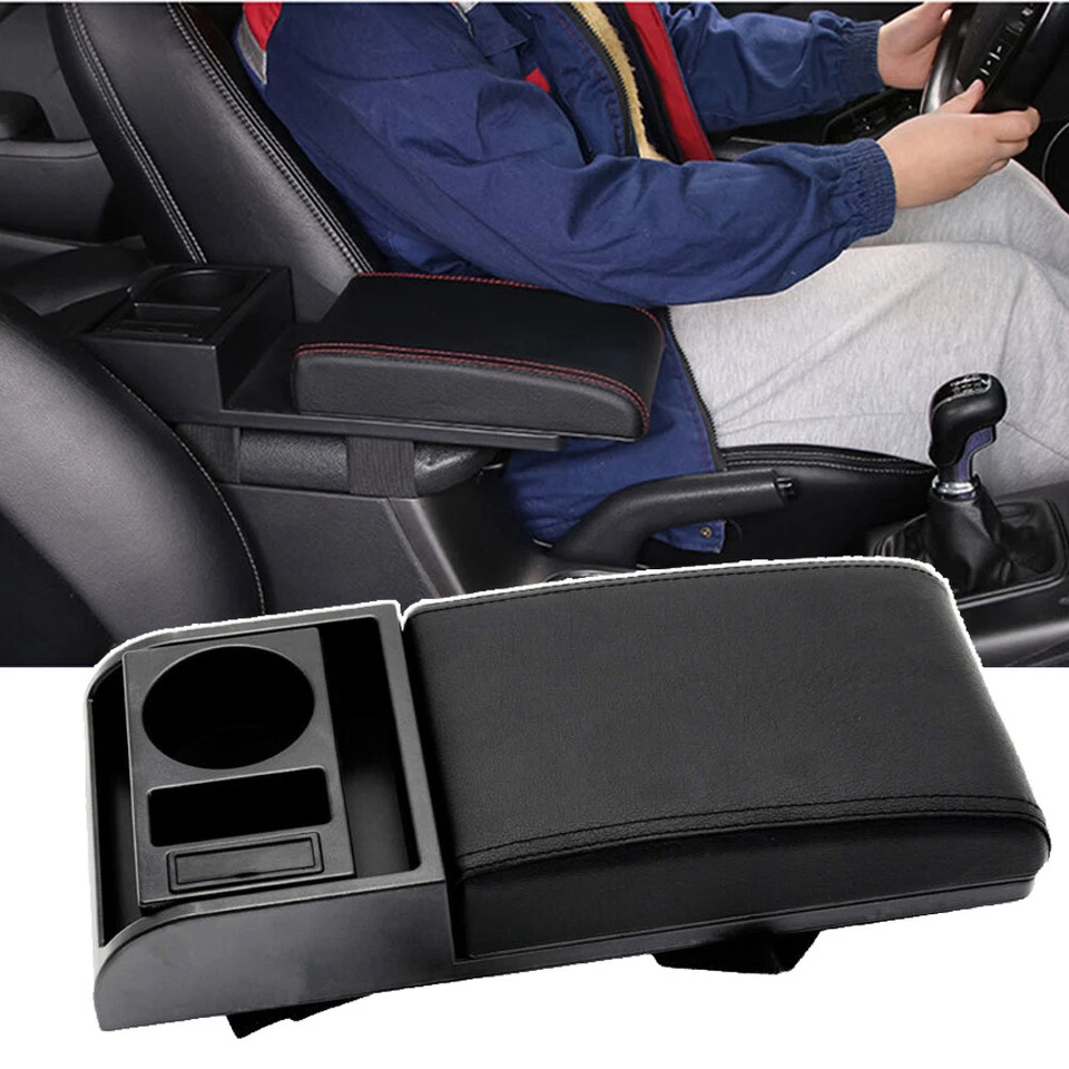 Universal Car Armrest Lid Cover Center Console Storage USB Cup-Holder Organizer - Image 1 of 4
