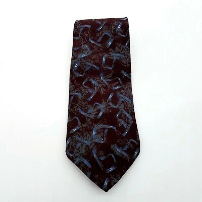 Corbata Para Hombre Enrico Guccini 100% Seda Azul Borgoña Patrón Abstracto Hecha en Italia Foto 1 de 4