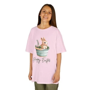 Girls Easter Tee, Bunny Rabbit Egg Shirt, Happy Easter Graphic T-shirt, Kids - Picture 1 of 4