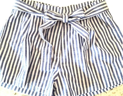 Pantalones Cortos Love Tree Mujer M Azul Blanco Rayas Bolsa de Papel Corbata 3"L Bolsillos Náuticos  Foto 1 de 4