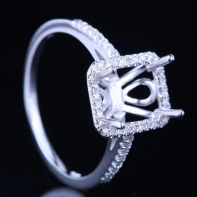 Classic Semi Mount Natural Diamonds Jewellry Ring 10k White Gold 8x6mm Cushion - Image 1 of 4