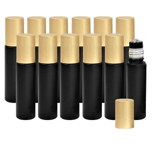 Black Glass Roller Bottles for Essential Oils - Leakproof Rollers - 12 pack - Picture 1 of 9