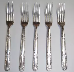 1835 R. Wallace JOAN Forchette da Pranzo 7,5" Manico Piatto Massello Dentellato 1896 Set di 5 - Foto 1 di 6