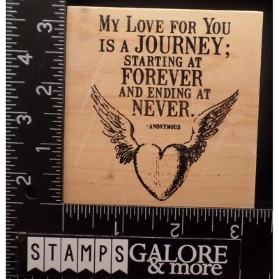 Club Scrap Rubber Stamps MY LOVE FOR YOU IS A JOURNEY FOREVER HEART WINGS #1670 Foto 1 de 3