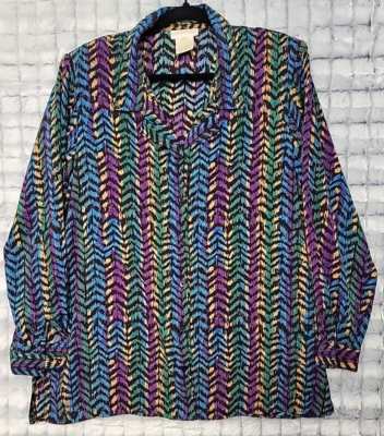 Blusa para mujer Christie & Jill vintage multicolor patrón chevron XL manga larga Foto 1 de 3