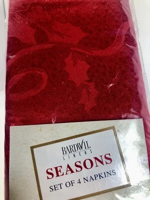 Red Napkins Christmas Damask Traditional Set of 4 NEW Cotton blend 17" Bardwil - Image 1 of 4