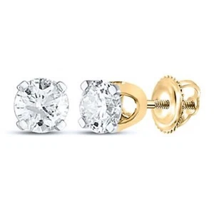 14K YELLOW GOLD ROUND DIAMOND EXCELLENT SOLITAIRE EARRINGS 1/5 CTTW (CERTIFIED) - Picture 1 of 1