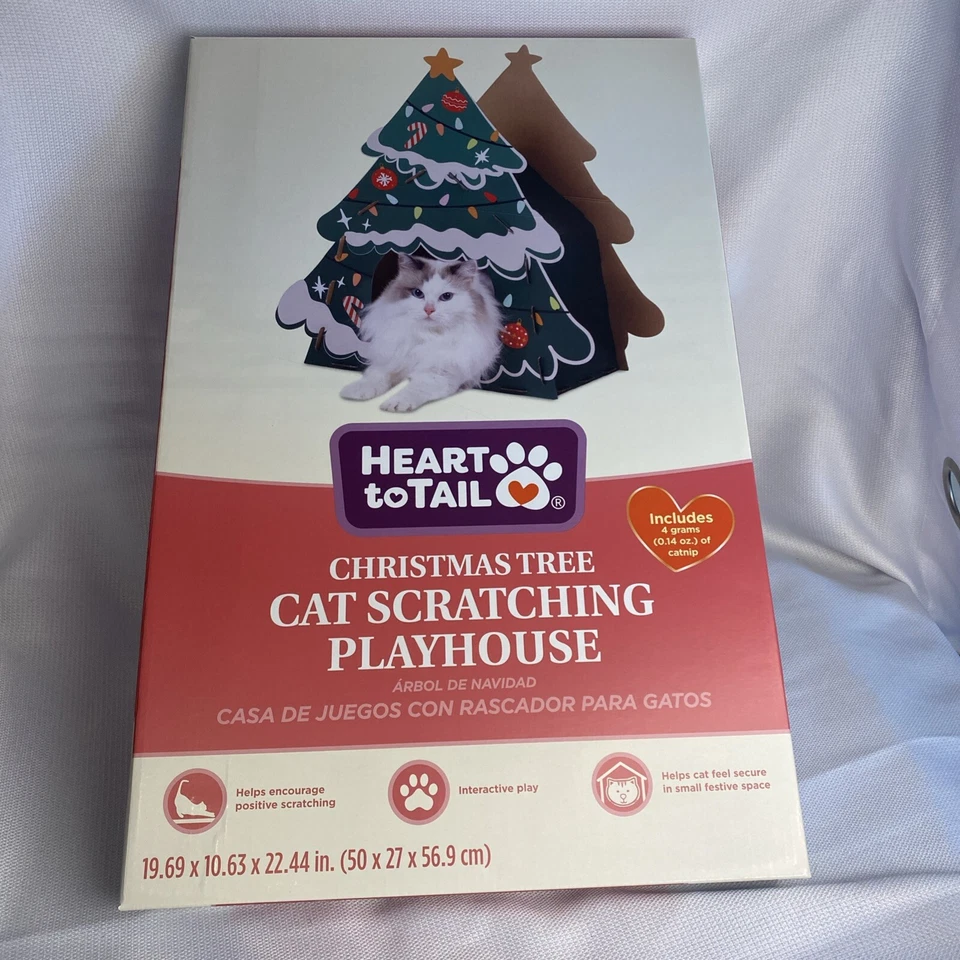 Heart To Tail Christmas Tree Cat Scratching Playhouse, With Catnip - Image 1 of 4