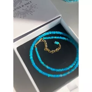 Blue Necklace STUNNING Necklace Ethiopian Paraiba Blue Beaded Fire Opal Necklace - Picture 1 of 10