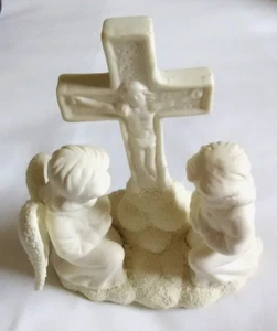 Vintage Praying Angels Kneeling At Cross 6" x 5" Religious Christian Figurine - Picture 1 of 7