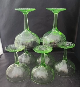 Hocking Cameo Green Depression Tall Champagne Sherbet / Goblet Set of 7 - Picture 1 of 8