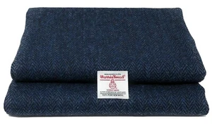 Harris Tweed Blue and Black Herringbone Fabric and Authenticity Labels - Picture 1 of 9