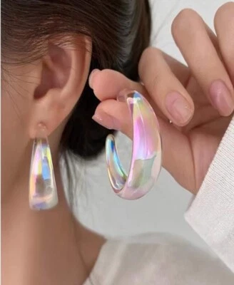 Радужные обручи голографический прозрачный акрил прозрачный коренастый серьги большой - Изображение 1 из 4