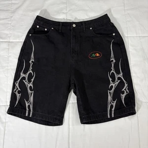 Civil Regime Vtg Y2K Thorns Rose Black Baggy Jean Shorts Men’ Size 32 Jorts - Picture 1 of 14