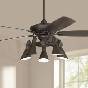 52" Retro Ceiling Fan with Light Kit LED Remote Bronze 5-Light Kitchen Bedroom - Picture 1 of 6