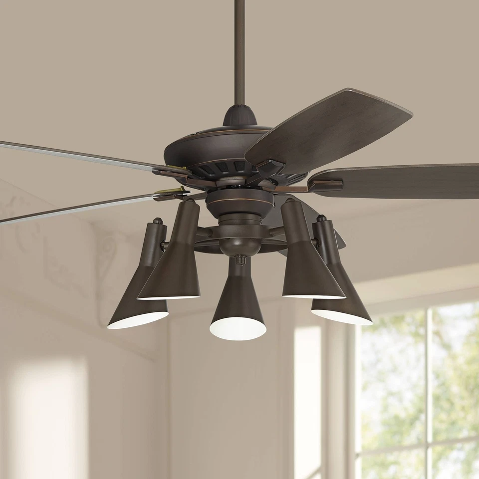 52" Retro Ceiling Fan with Light Kit LED Remote Bronze 5-Light Kitchen Bedroom - Image 1 of 4