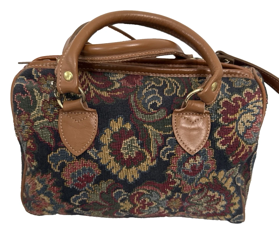 Vintage Talbots Purse Tapestry Leather Shoulder Handbag Floral Colorful Italy - Image 1 of 4