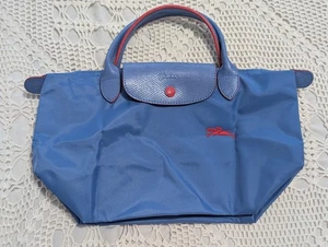 Authentische Longchamp Le Pliage Typ S Nylon-Tasche mit kurzem Griff unbenutzt Blue Mist - Bild 1 von 15