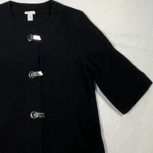 Chicos 100% Wool Jacket w/Metal Hardware Size 1 Black 3/4 Sleeve Modern Blazer - Picture 1 of 8