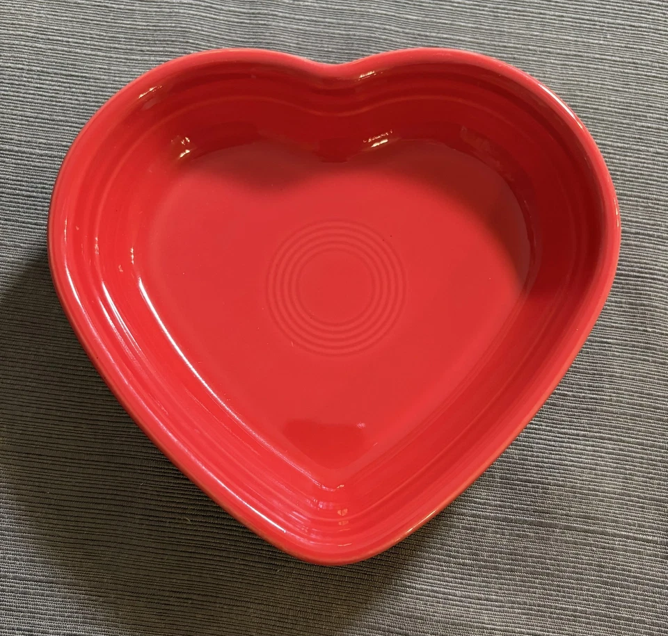 Fiesta Heart Shaped Bowl Dish Red Stoneware Made in USA HLC Valentine Fiestaware - Image 1 of 4