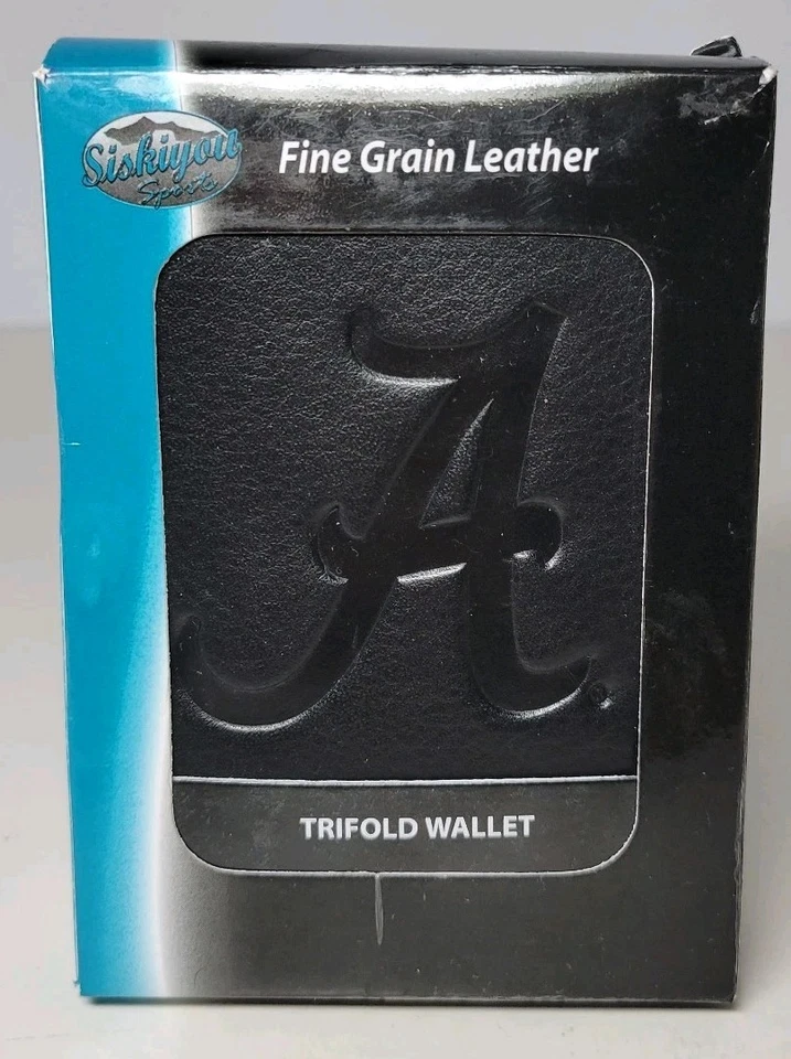 NCAA Alabama Crimson Tide Embossed Black Tri-fold Leather Wallet. Siskiyou