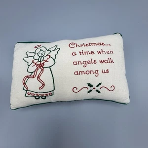 Embroidered Plaid Throw Pillow Angel Christmas a Time When Angels Walk Anong Us - Picture 1 of 6