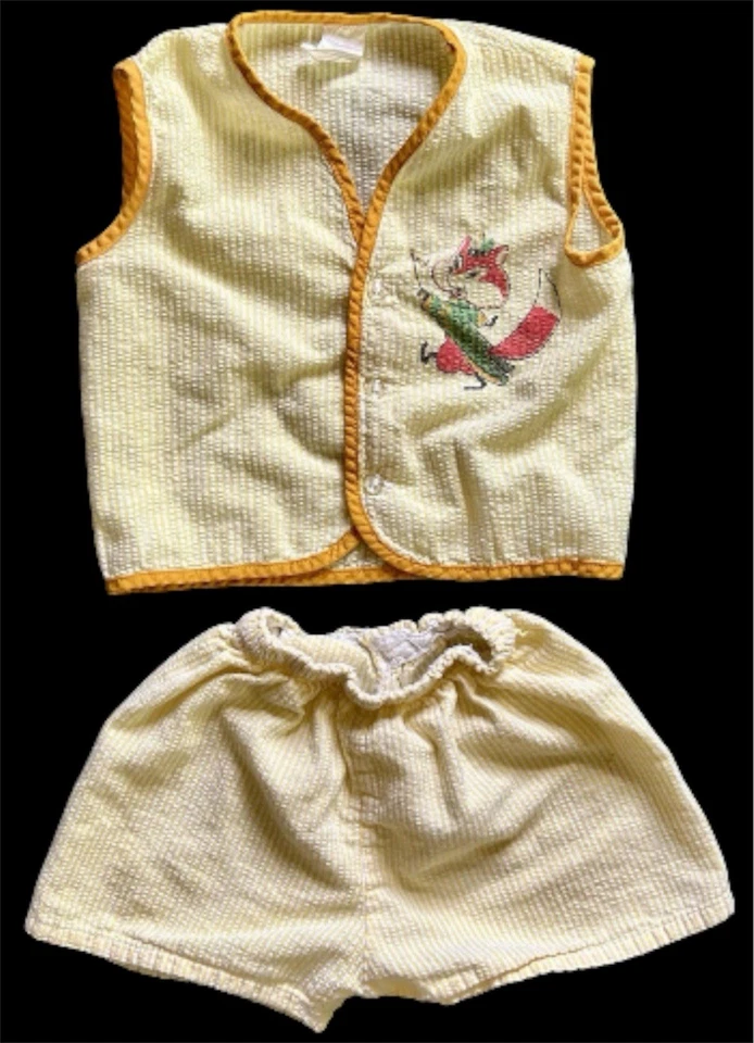 Винтажный детский желтый и золотой тематический игровой костюм Seersucker Fox из 2 предметов - размер 3 - Изображение 1 из 1