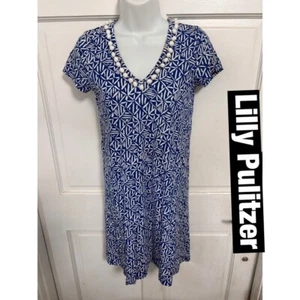 Lilly Pulitzer Etta Navy V Neck Dress with PomPoms Sz XXS New - Picture 1 of 9