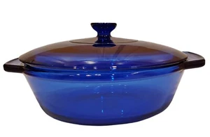 Anchor Hocking Kobaltblau Glas 2 Quart rund bedeckte Auflaufdose mit Deckel - #1038 - Bild 1 von 11