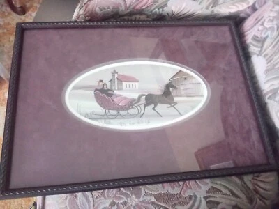 Impresión litográfica firmada por P. Buckley Moss titulada Love's Winter Ride Foto 1 de 4