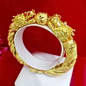 Bracelet Dragon Gold Plated 24K 23k Bangle Yellow GP Chain Jewelry 10 Baht Gift - Picture 1 of 5