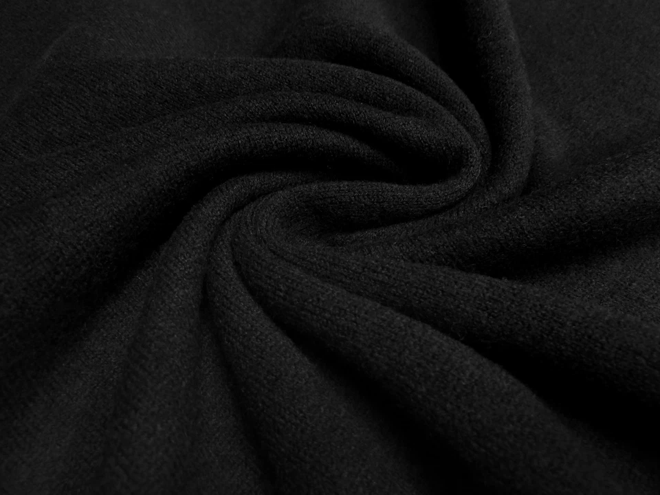 Stoff Ital. Strickstoff 100% Merino Merinostrick Wolle uni schwarz Kleiderstoff - Bild 1 von 4